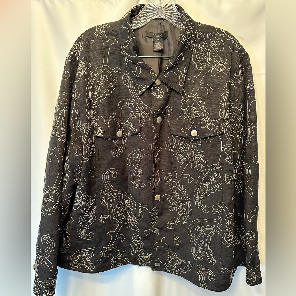SILKLAND Woman Size 2X Black Silk Floral Paisley Embroidered Jacket